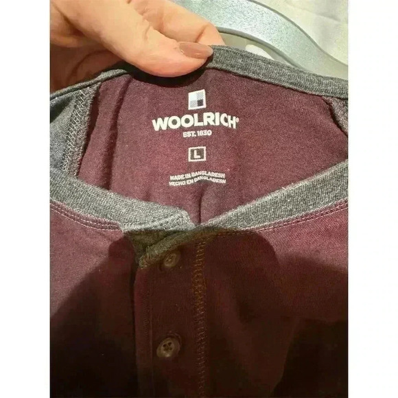 Woolrich Men's Long Sleeve Henley Shirt Colorblock Burgundy Gray Size L - Picture 6 of 9